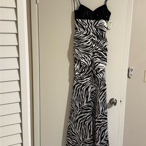 Adrianna Papell Black and White Zebra Maxi Dress